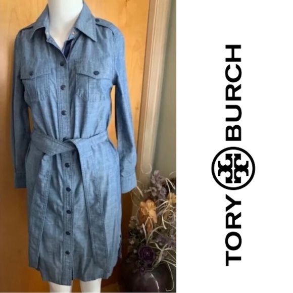 TORY BURCH Light Blue Denim Chambray Button Front Dress Size 2 - Picture 5 of 5